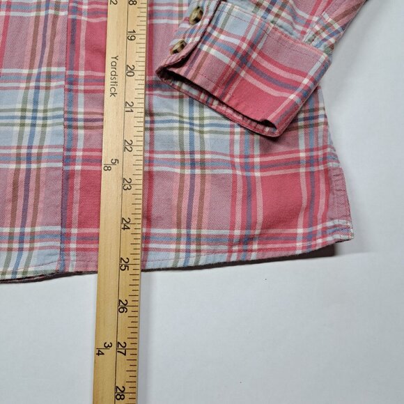 LL Bean Womens Flannel Shirt Scotch Plaid Peach Pink Blue Button Up Down Medium - Picture 3 of 8